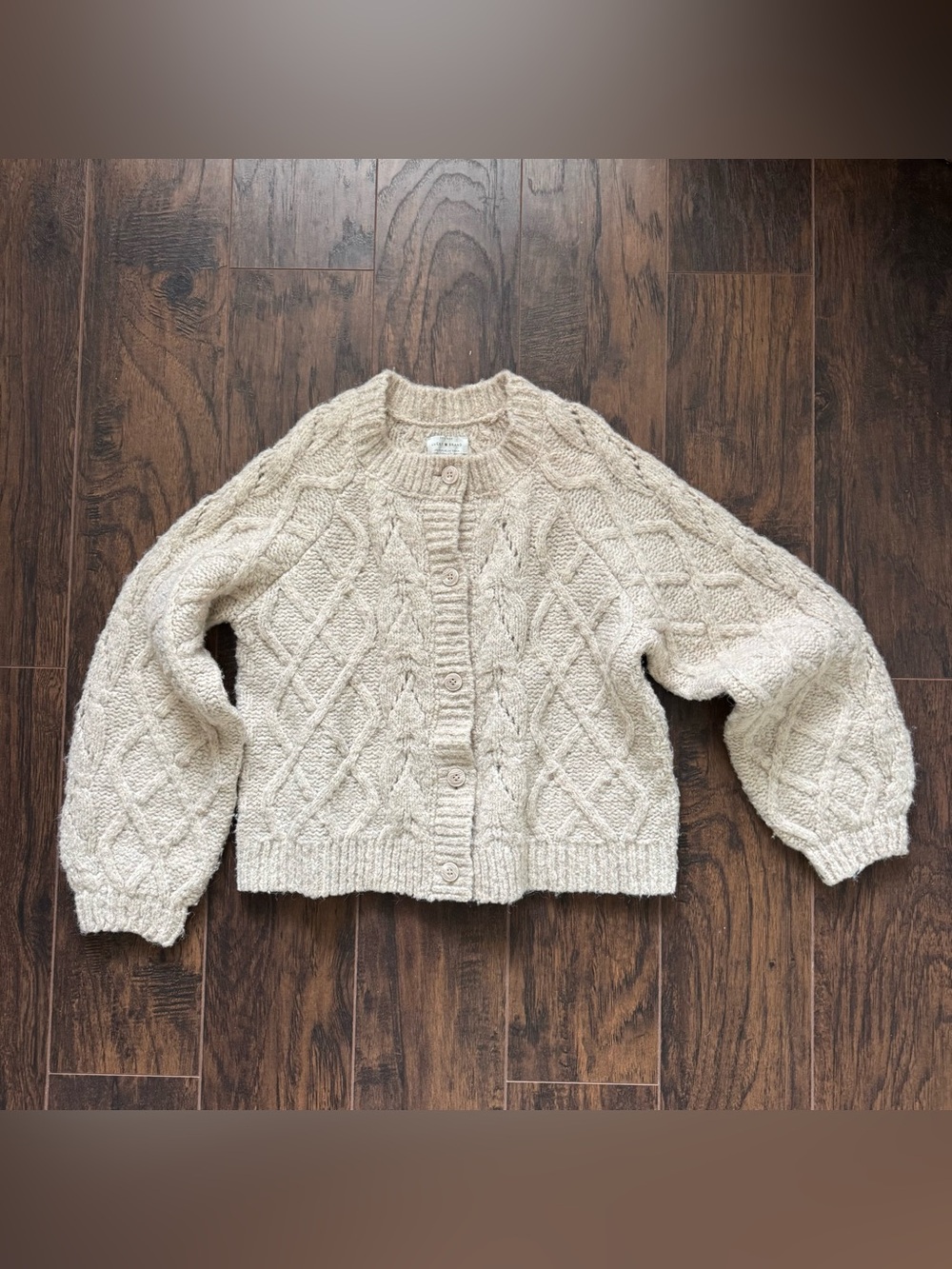 Lucky Brand Cream Chunky Cable-Knit Cardigan Button Up Sweater Size Small